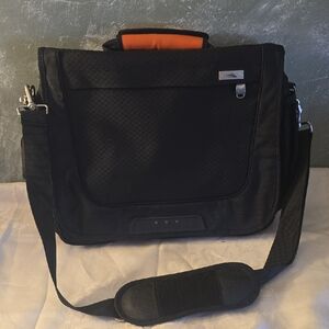 High Sierra Black & Orange Men's Laptop Travel Bag, Many Pockets